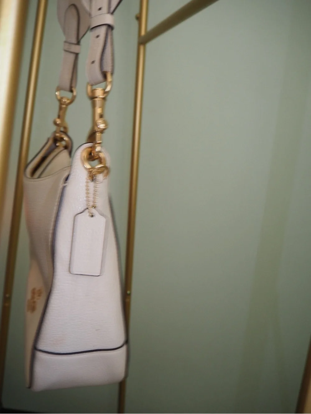COACH Chalk Off White Pebble Leather Small Hobo Shoulder Bag Gold Hardware